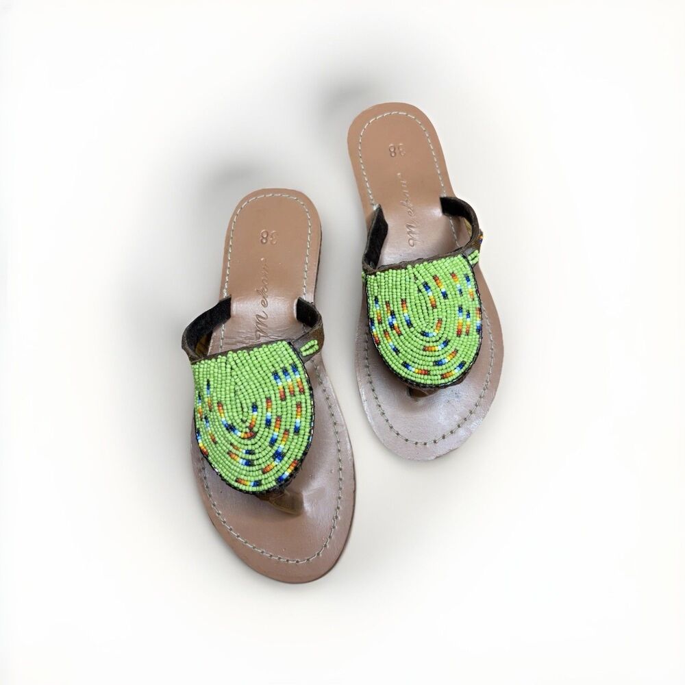 Mekay Handmade Maasai Beaded Sandals Women’s 7.5 Boho Ethnic Beach Festival Flat